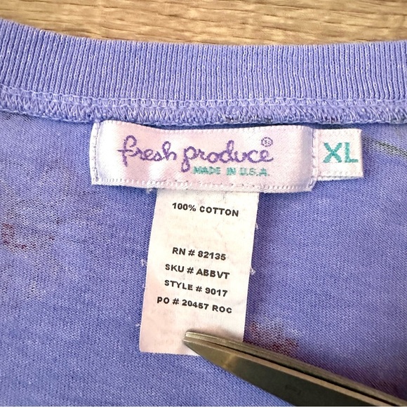 Fresh Produce Top Periwinkle Floral Short Sleeve Flowers Boho T Shirt Size XL - Picture 4 of 5